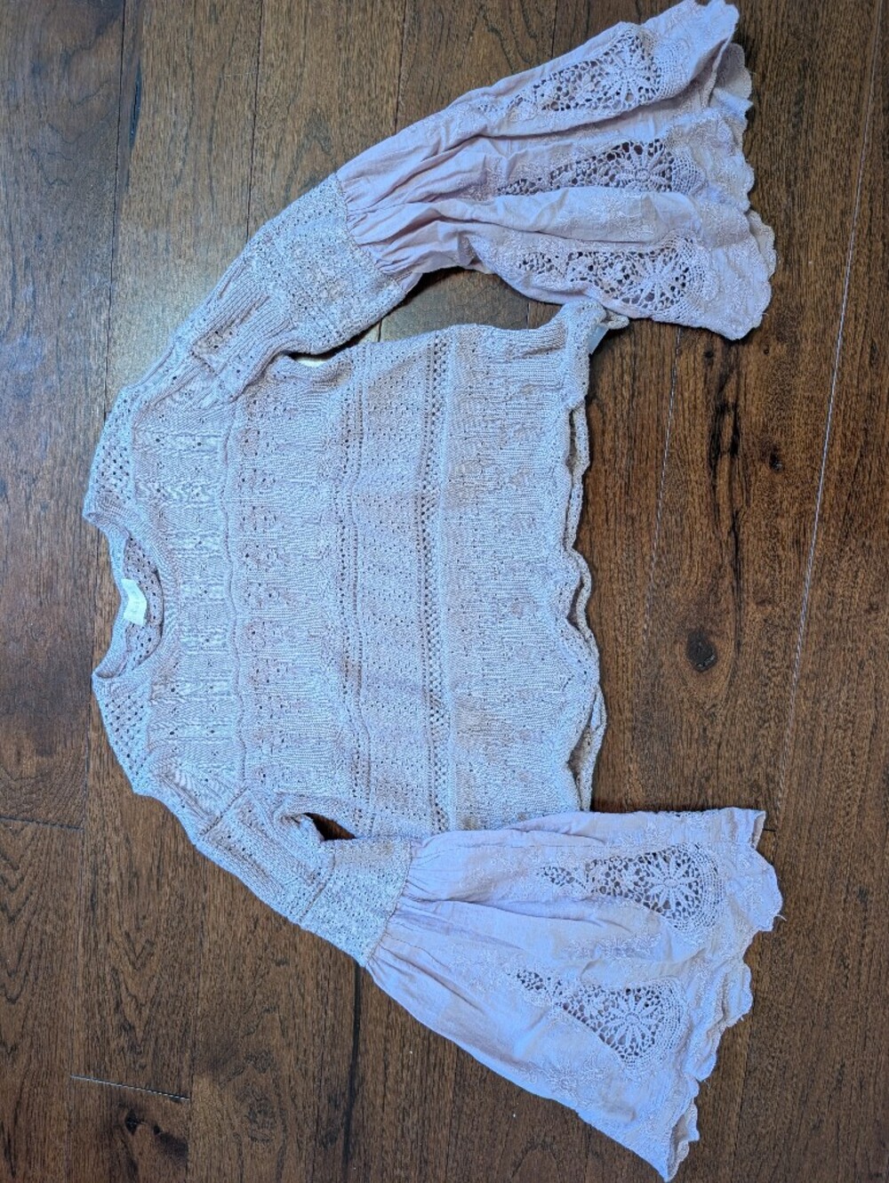 Altar'd State Lavender Crochet Pullover with Lace Bell Sleeves